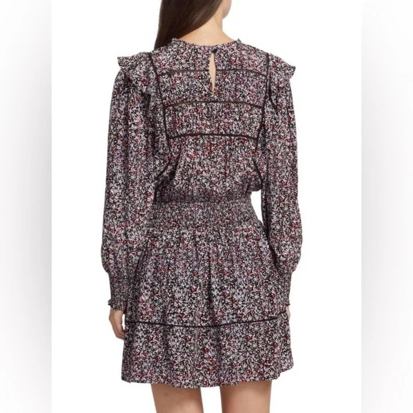 New Rails Faren Floral Ruffled Mini Dress Midnight Meadow Long Sleeve Smocked M - Picture 2 of 16